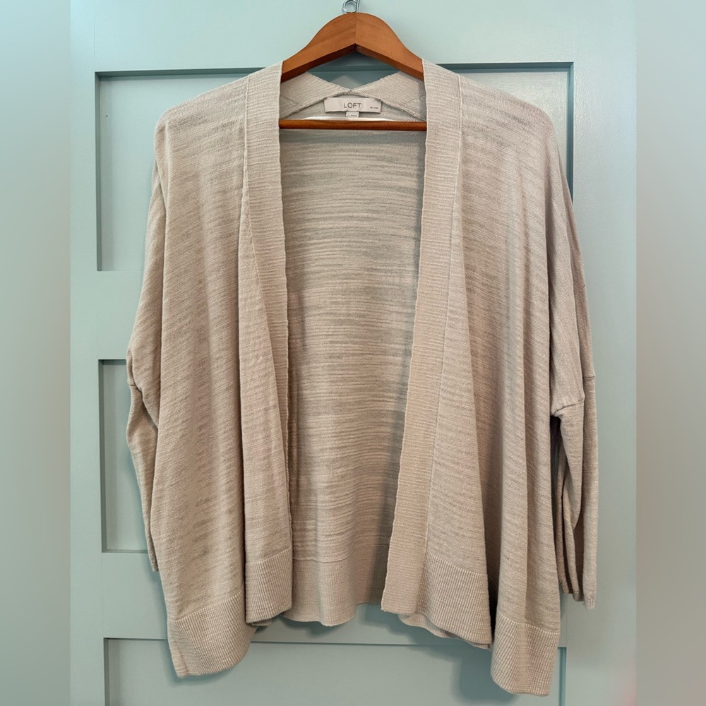 LOFT Cream Cardigan Sweater Lightweight Knit
